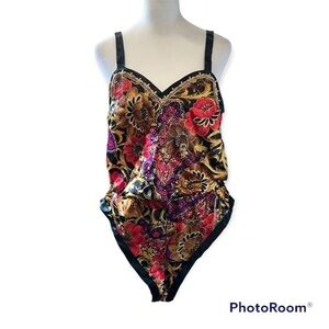 Vintage California Dynasty High Cut Floral Teddy Size Small